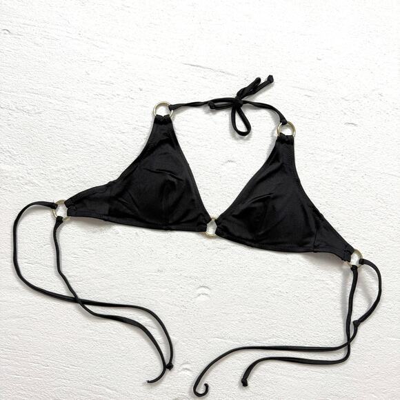 H&M Black Triangle Bikini Top With Gold Rings, Size 8 - Picture 1 of 5